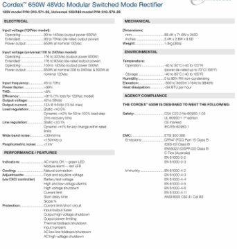 Характеристики выпрямителя Cordex 1.1 кВт